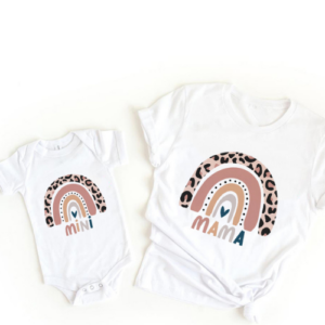 Mini Fashion™ - Mama&Dochter - Matchende Shirt&Romper Wit - Print Regenboog / Baby's 70 - (12-18 maanden) | Educatief Speelgoed