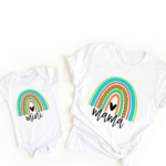 Mini Fashion™ - Mama&Dochter - Matchende Shirt&Romper Wit - Gekleurde Regenboog / Vrouwen - L | Educatief Speelgoed