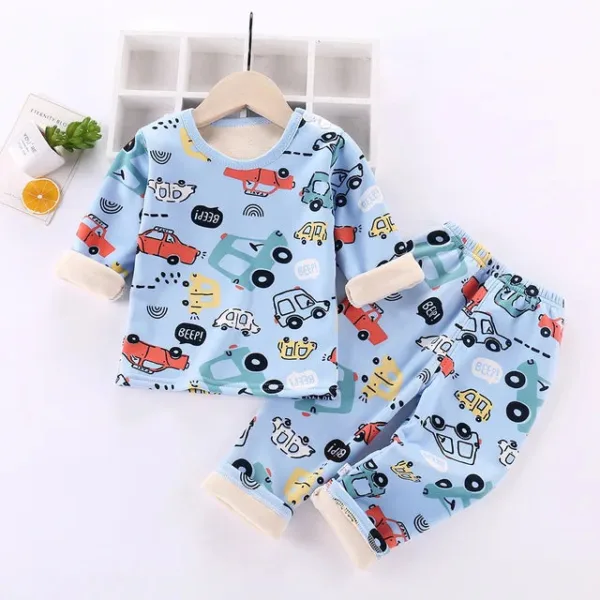 Mini Fashion™ - Kinder Cartoon Fleece Pyjama Blauw - Auto's / Maat 110 (4-5 jaar) | Educatief Speelgoed - Afbeelding 1