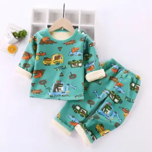 Mini Fashion™ - Kinder Cartoon Fleece Pyjama Groen - Dino / Maat 110 (4-5 jaar) | Educatief Speelgoed