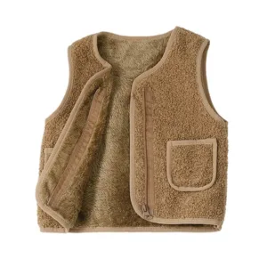 Mini Fashion™ - Gilet Lamswol look Beige / 90 (1-2 jaar) | Educatief Speelgoed
