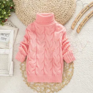 Mini Fashion™ - Kabeltrui met rolkraag Roze / Maat 92 (2-3 jaar) | Educatief Speelgoed