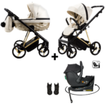 Kinderwagen Adamex Quantum Beige Gold Star + Autostoel Jacky Pro 360°&Base&Adapterset