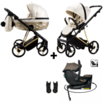 Kinderwagen Adamex Quantum Beige Gold Star + Autostoel Jacky Pro 360° Dark Taupe&Base&Adapterset