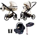 Kinderwagen Adamex Quantum Beige Gold Star + Autostoel Novi Baby Jewel&Base&Adapterset