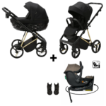 Kinderwagen Adamex Quantum Black + Autostoel Jacky Pro 360° Dark Taupe&Base&Adapterset