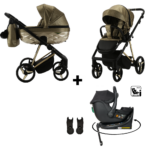 Kinderwagen Adamex Quantum Glossy Gold + Autostoel Jacky Pro 360°&Base&Adapterset