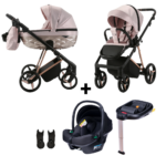 Kinderwagen Adamex Quantum Glossy Pink Star + Autostoel Novi Baby Jewel&Base&Adapterset