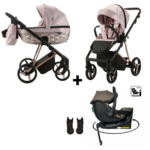 Kinderwagen Adamex Quantum Glossy Pink Star + Autostoel Jacky Pro 360° Dark Taupe&Base