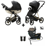Kinderwagen Adamex Quantum Gold Star + Autostoel Jacky Pro 360° Dark Taupe&Base&Adapterset