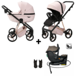 Kinderwagen Adamex Quantum Pink Star + Autostoel Jacky Pro 360° Dark Taupe&Base&Adapterset