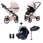 Kinderwagen Adamex Quantum Pink Star + Autostoel Novi Baby Jewel&Base&Adapterset