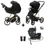 Kinderwagen Adamex Quantum Black + Autostoel Jacky Pro 360°&Base&Adapterset
