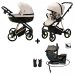Kinderwagen Adamex Quantum Sand + Autostoel Jacky Pro 360° Dark Taupe&Base&Adapterset