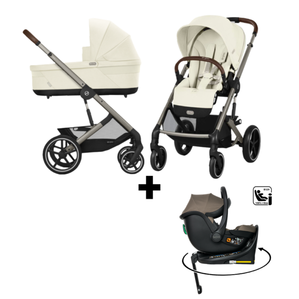 Kinderwagen Cybex Balios S Lux Seashell Beige/Light Beige - Taupe Frame + Autostoel Jacky Pro 360° Dark Taupe&Base - Afbeelding 1