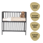 Set | Wieg Co-Sleeper Bedside Open Warm Grey Compleet 5-delig