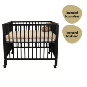Set | Box met Wieltjes Lisa Pure Black Incl. Boxmatras en Boxkleed