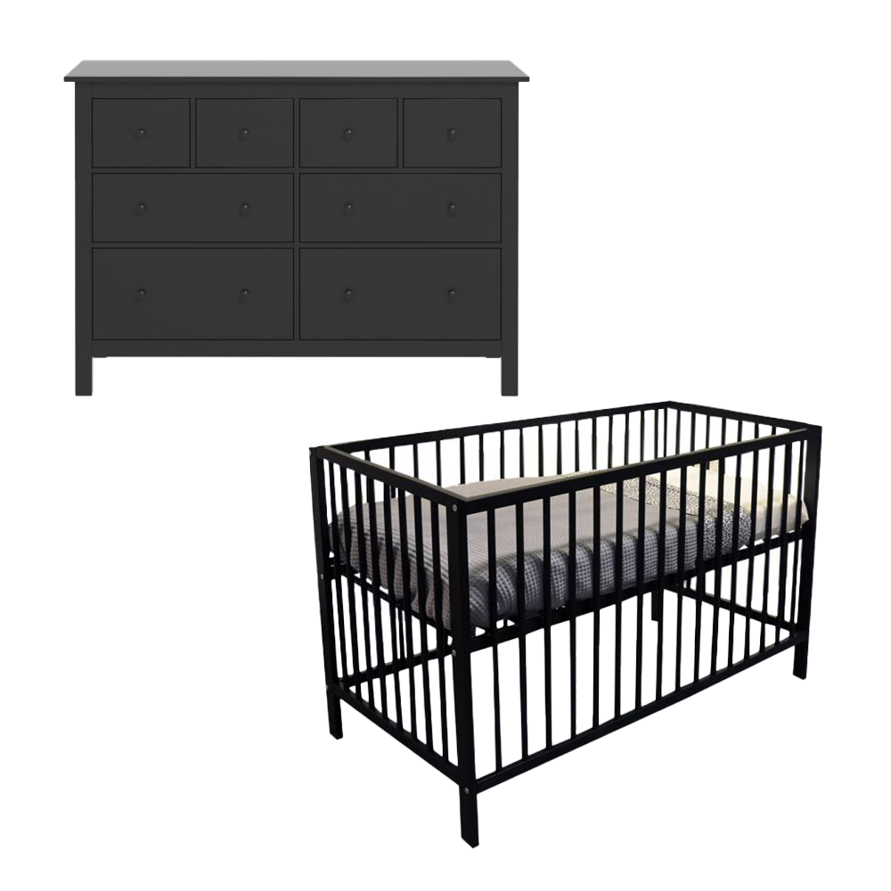 Babykamer Bretagne Basic Zwart (Commode + Ledikant) - Afbeelding 1