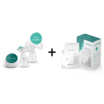 Set | Borstkolf Nutrea DoubleFlow Draagbaar Elektrisch + Bewaarzakjes Moedermelk 50st