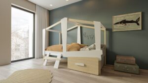 Kinderbed Cabane Wit/Eiken 90x200 + Bedlade