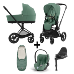 Kinderwagen Cybex Priam Leaf Green/Dark Green met Autostoel Cloud T I-Size Plus&Base&Voetenzak
