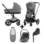 Kinderwagen Cybex Priam Mirage Grey/Dark Grey met Autostoel Cloud T I-Size Plus&Base&Voetenzak