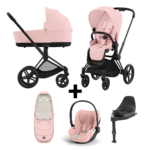 Kinderwagen Cybex Priam Peach Pink/Light Pink met Autostoel Cloud T I-Size Plus&Base&Voetenzak