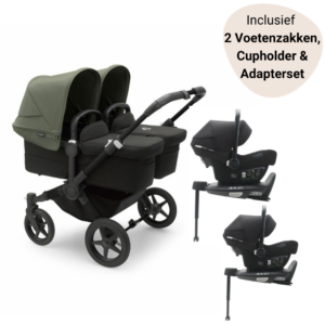Kinderwagen Bugaboo Donkey5 Twin Ultimate - Black/Forest Green + Gratis Duo Extensie