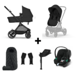 Kinderwagen Cybex Eos Basic Moon Black met Autostoel Aton B2 + Base, Adapterset&Voetenzak