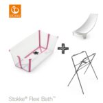 Set | Stokke® Flexi Bath® Transparant Pink met Badstandaard&Newborn Support