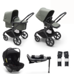Kinderwagen Bugaboo Fox5 Compleet Black/Forest Green met Autostoel Turtle + Base 360 + Adapters