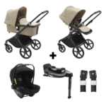 Kinderwagen Bugaboo Fox Cub Complete Black/Desert Beige + Autostoel Turtle Air + By Nuna Base + Adapters