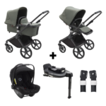 Kinderwagen Bugaboo Fox Cub Complete Black/Forest Green + Autostoel Turtle Air + By Nuna Base + Adapters