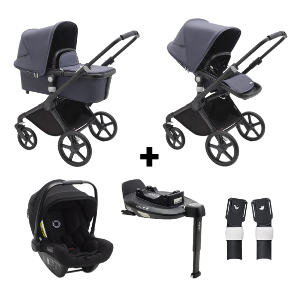 Kinderwagen Bugaboo Fox Cub Complete Black/Stormy Blue + Autostoel Turtle Air + Base by Nuna + Adapters - Afbeelding 1