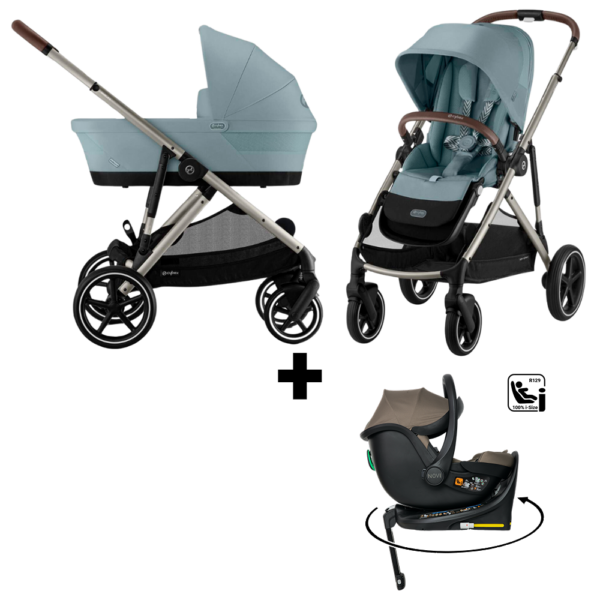 Kinderwagen Cybex Gazelle S Stormy Blue/Light Blue + Autostoel Jacky Pro 360° Dark Taupe&Base - Afbeelding 1