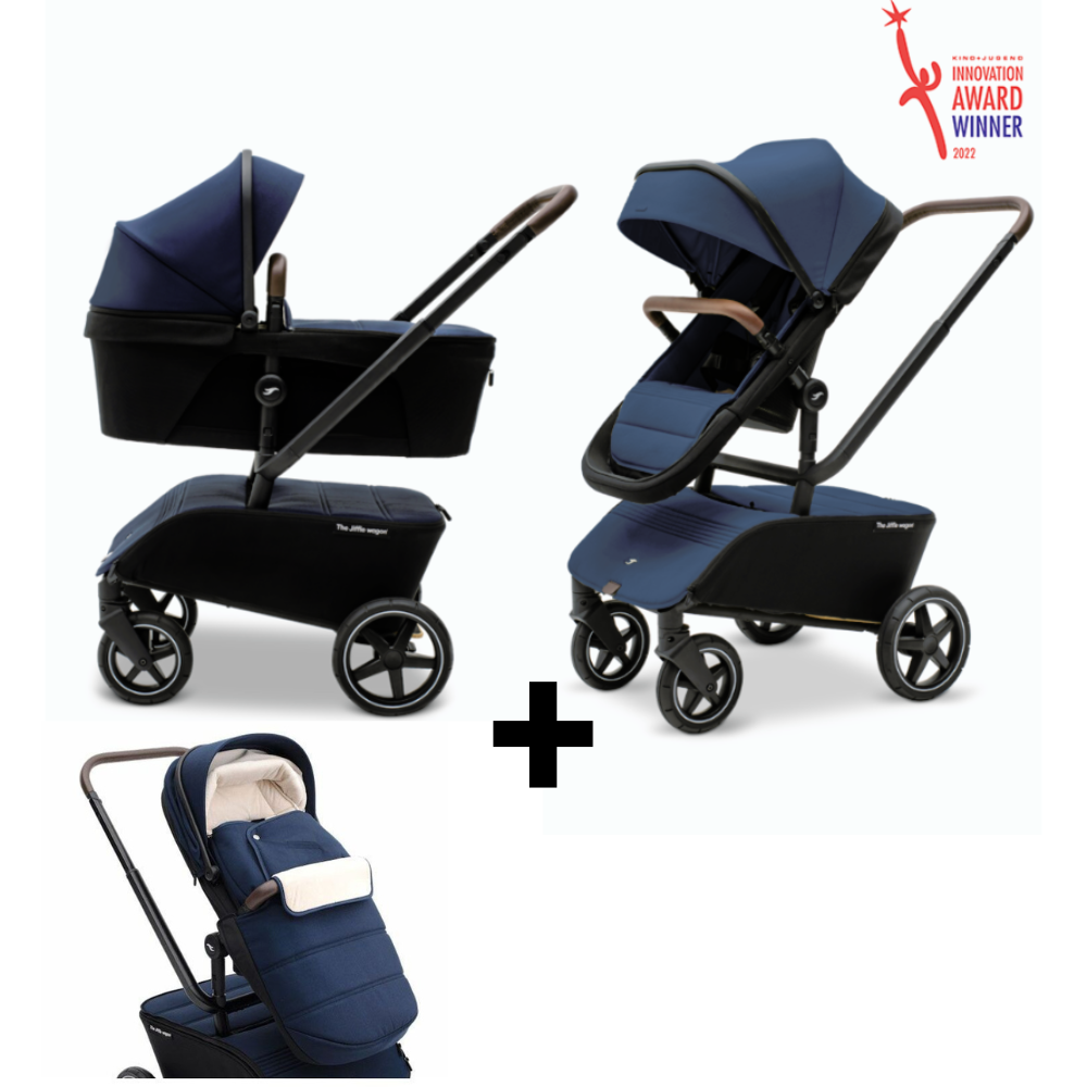 The Jiffle Wagon Blue| Kinderwagen, meerijdplankje en bolderkar inéén! + GRATIS Voetenzak - Afbeelding 1