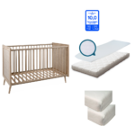 SET | Meegroeiledikant Finori Bali Eiken/Riet 70x140 incl Matras, Airgosafe Topper&Hoeslakens