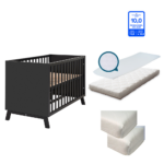 SET | Ledikant Florence Black 60x120 incl Matras, Airgosafe Topper&Hoeslakens