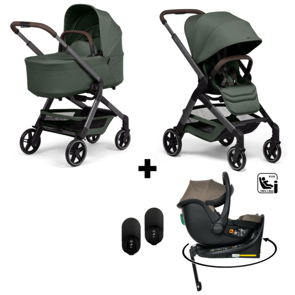 Kinderwagen Joolz Hub2 Forest Green + Autostoel Jacky Pro 360° Dark Taupe&Base&Adapterset - Afbeelding 1