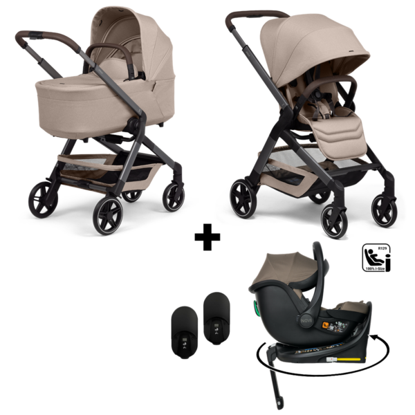 Kinderwagen Joolz Hub2 Sandy Taupe + Autostoel Jacky Pro 360° Dark Taupe&Base&Adapterset - Afbeelding 1