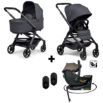 Kinderwagen Joolz Hub2 Stone Grey + Autostoel Jacky Pro 360° Dark Taupe&Base&Adapterset