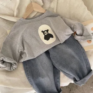 Mini Fashion™ - Beren Print - Sweater Grijs / 80 (12-24 maanden) | Educatief Speelgoed