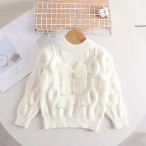 Mini Fashion™ - Warm&Stijlvol - Meiden Trui met strik Wit / 150 (7 jaar) | Educatief Speelgoed