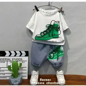 Mini Fashion™ - Geschikt Voor De Zomer - Zomerset Jongens Witte Set / 100 | Educatief Speelgoed