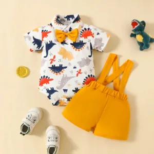 Mini Fashion™ - Voor de allerkleinste - Tweedelige Bodysuit Dinosaurus / 86 (12-18 maanden) | Educatief Speelgoed