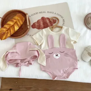 Mini Fashion™ - Comfortabel Katoen - Babysuit Roze - Korte mouwen / 73(6-12 maanden) | Educatief Speelgoed