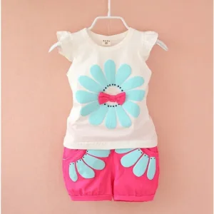Mini Fashion™ - Vrolijke Avonturen - Katoenen Zomersetje Wit/Roze / 92 (2-3 jaar) | Educatief Speelgoed