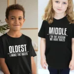 Mini Fashion™ - Leuk Voor Heel Het Gezin - Familie T-shirt Oudste / 100 (2-3 jaar) | Educatief Speelgoed