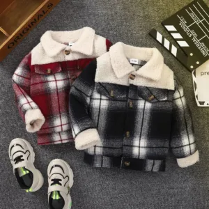 Mini Fashion™ - Warm&Stijlvol - Kinder Jas Geruit Zwart / 90 (18-24 maanden) | Educatief Speelgoed