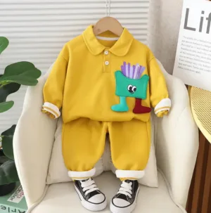 Mini Fashion™ - Schattige Frietjes - Tweedelige Outfit Geel / 110 (5 jaar) | Educatief Speelgoed